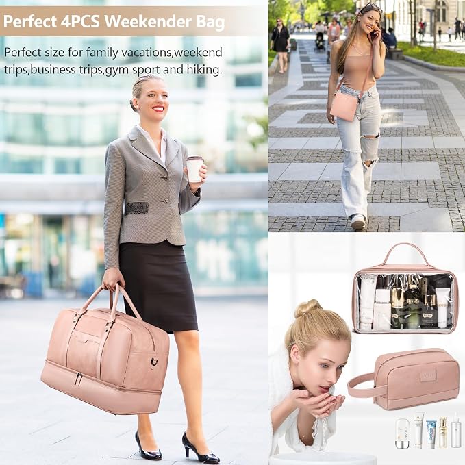 4-in-1 Waterproof Faux Leather Overnight Travel Bag for Women Men | Hospital Gym Weekender Bag Carry On Personal Item Travel Duffel Bags with Shoe Compartment Toiletry Bag Fit 21" Laptop - Image 2
