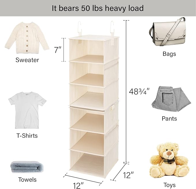 StorageWorks Two 3-Shelf Separable Closet Hanging Shelves with 3-Pack Storage Bins - Image 3