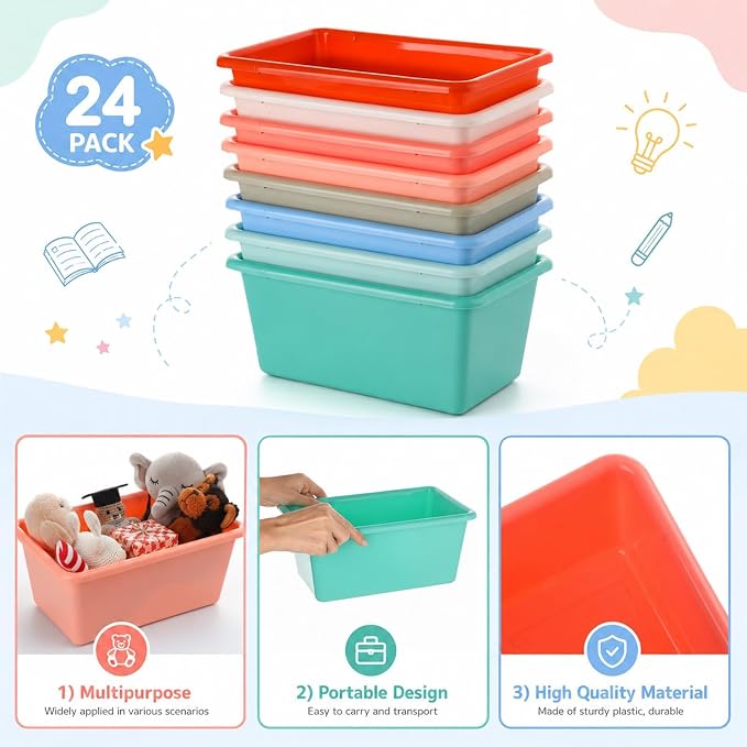 gisgfim 24 Pack Plastic Cubby Storage Bins Crew Toy Stackable Bin Classroom Plastic Cubby Bins Stackable Storage Containers Classroom Book Bin for Student Teacher School Office Home(Boho) - Image 3