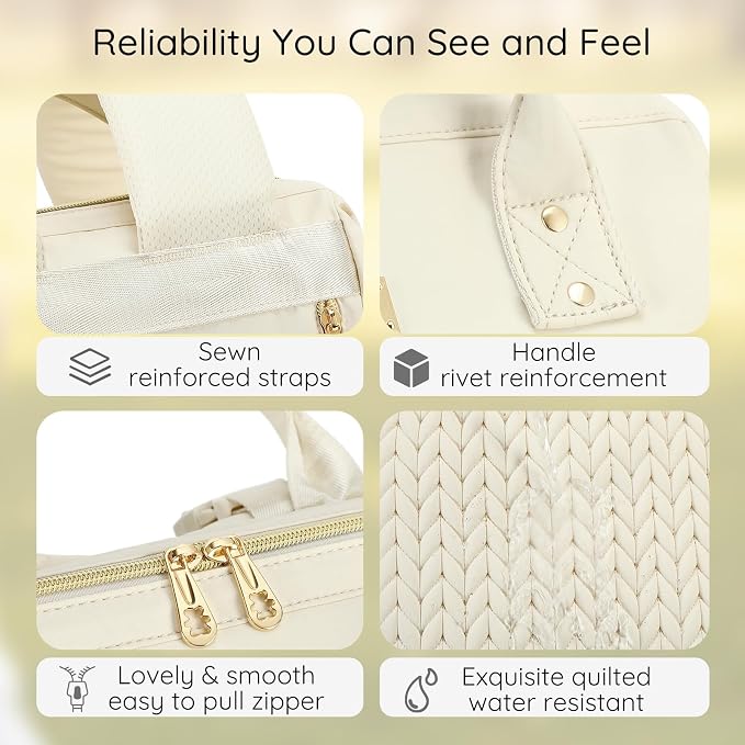 AIJIEKE Large Diaper Bag Backpack, Extra Wide Travel Diaper Bag, Beige | Multi-functional waterproof maternity bag. Changing pad, stroller straps, insulated wet/dry pocket. Mom, dad, toddler travel - Image 4