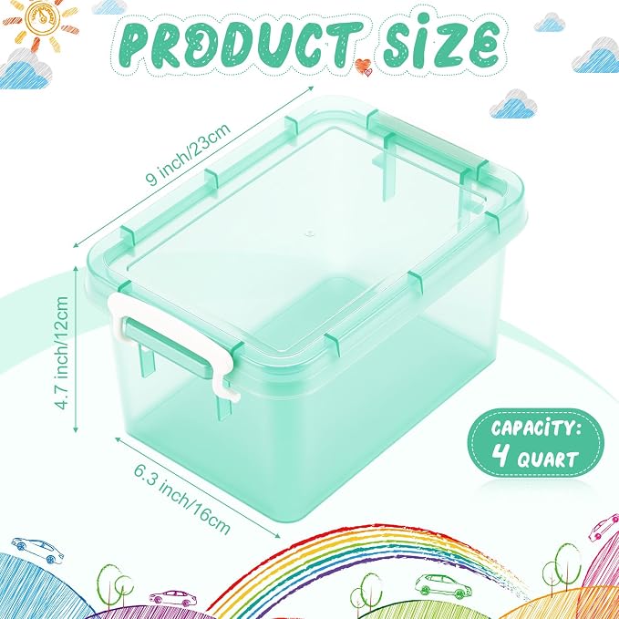 6 Pack Colorful Plastic Storage Bins with Lids 4 Quart Small Storage Latch Box Stackable and Nestable Clear Organizer Bins with Latching Handle and Buckle for Organizing (Pastel) - Image 2