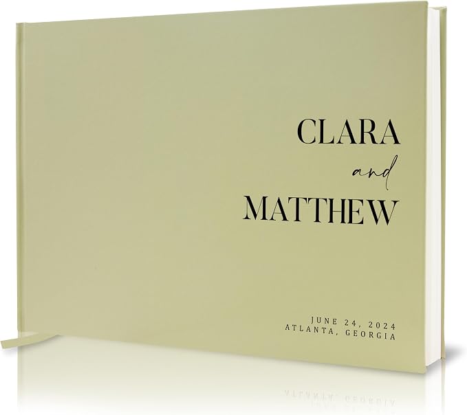 Personalized Guest Book - 11.5" x 8.5" Premium Custom Guest Signing Book with Bookmark and Blank Pages for Wedding Reception Table Decoration Engagement Birthday Party Event, Sage by ModernAlbumDesigns