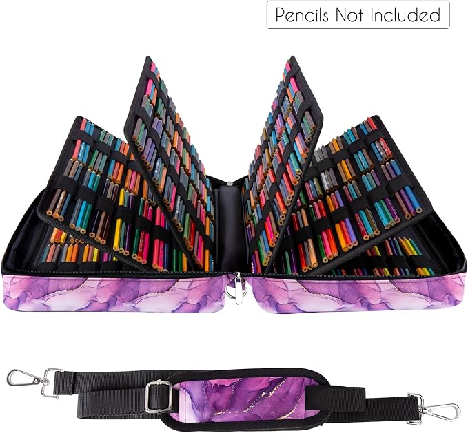 YOUSHARES Big Capacity Colored Pencil Case - 480 Slots large Pen Case Organizer with Multilayer Holder for Prismacolor Colored Pencils & Gel Pen (Marble Purple) - Image 3