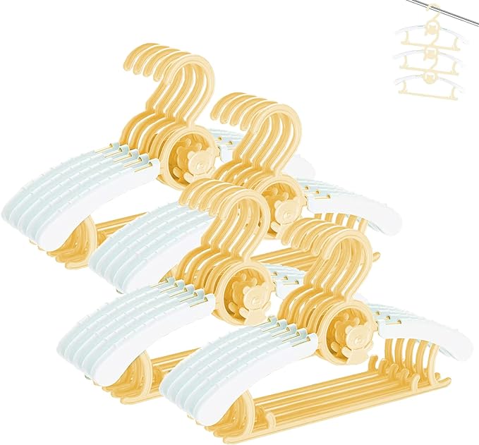 Baby Clothes Hangers 20 Pack Plastic Kids Hangers Space Saving for Closet | ellow Hanger for Toddler Girl and Boy - Lightweight Anti-Slip Cascading Padded Slim Extendable Adjustable Pants Bear Hangar by HGYZE