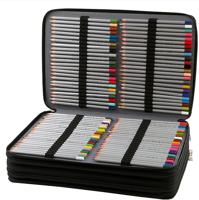 480 Slots Pencil Case, 5-Layer Organizer with Shoulder Strap | 5-layer twill oxford case with 480 elastic slots, carry handle, removable strap, and outer pocket for phone or keys. - Image 2