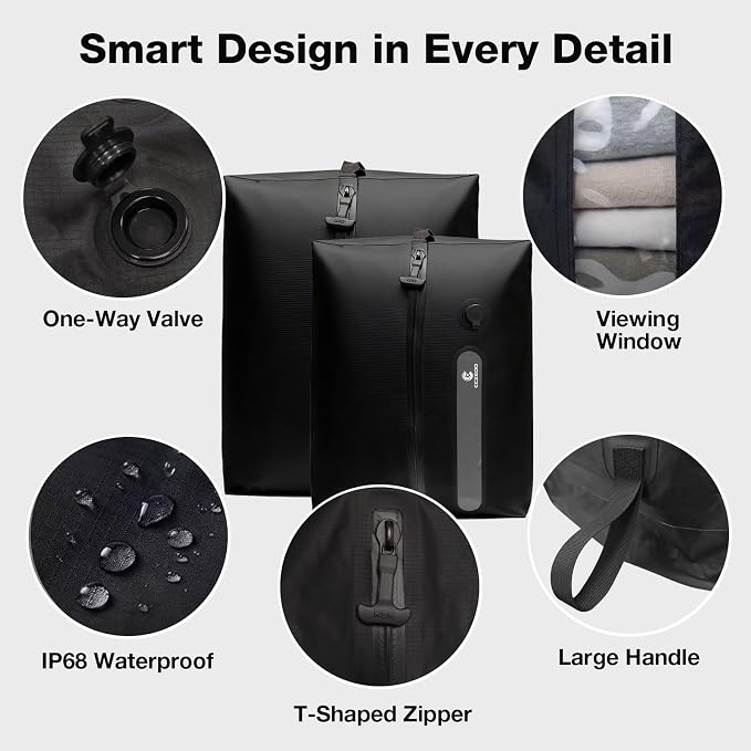 Travel Vacuum Storage Bags with Portable Pump, 2 Pcs IP68 Reusable Extra Large Compression Storage Bags, Space Saver for Clothes, Blanket, Comforter, Fits 20-26 Inch Suitcase, Holds Up to 35+ Items - Image 3