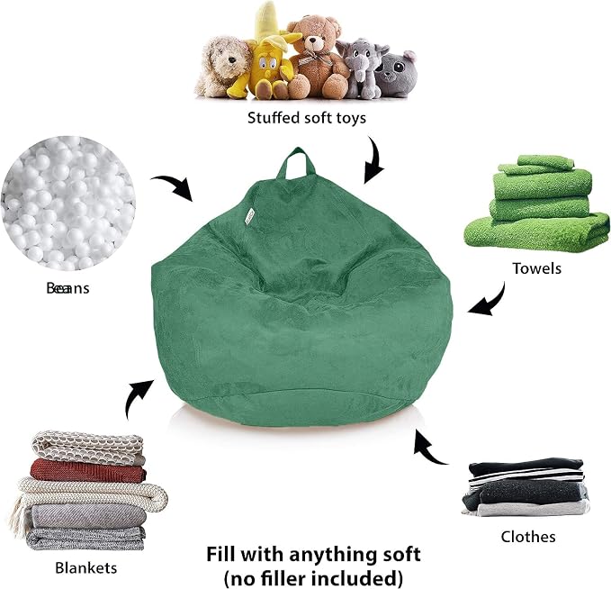 Bean Bag Stuffed Animal Storage Chair Cover (No Filler) for Kids and Adults. Extra Large Bird's Nest Beanbag Memory Foam Soft Premium (Green, 2.5 ft (Cover Only)) - Image 7