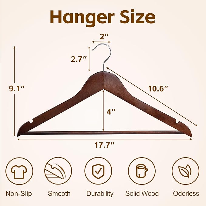 JupiterForce Wooden Clothes Hangers 50 Pack, Non-Slip Wood Coat Hanger with 360° Swivel Hook, Heavy Duty Hangers for Coats, Shirts,Suits, Jackets, Dress, Pant(Brown) - Image 2