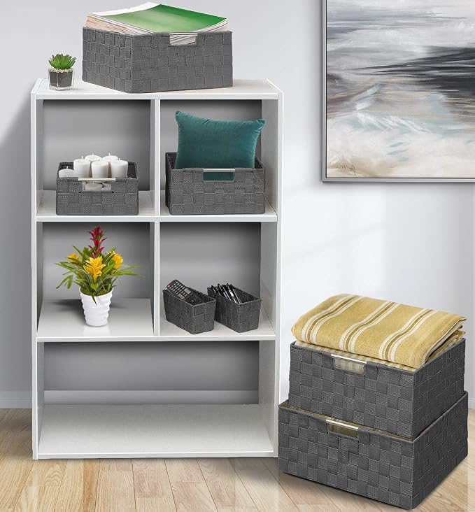Sorbus Storage Baskets for Organizing (Set of 7), Mesh Hand-Woven Design, Linen Closet Organizers and Storage, Organizer Storage Baskets for Shelves, Variety Pack Organizers and Storage (Grey) - Image 2
