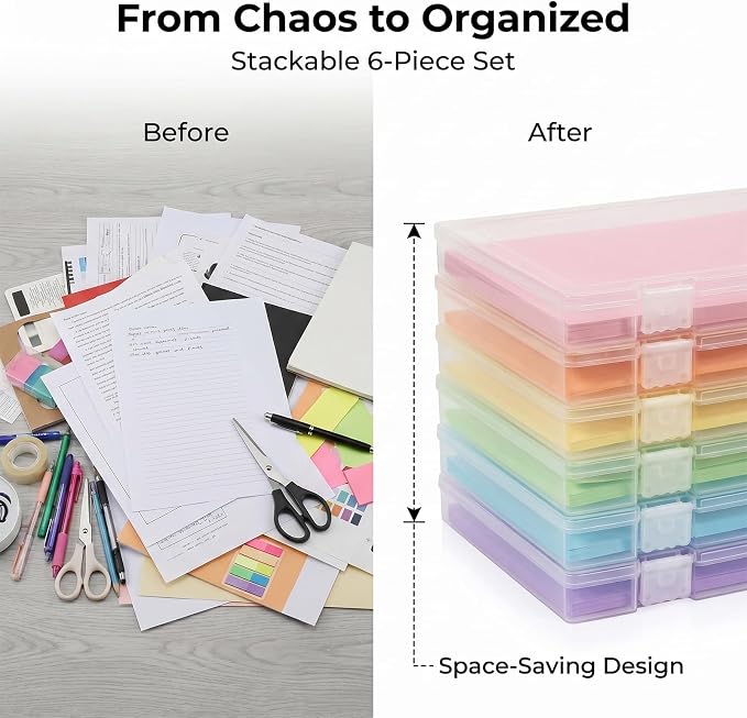 Scrapbook Paper Storage 12x12 Inch, 6 Pack Scrapbook Organizer with Secure Latch, Clear Stackable Plastic Paper Storage Box for File, Photo, Craft, Puzzle, Office Supply, Vinyl Sheet - Image 4