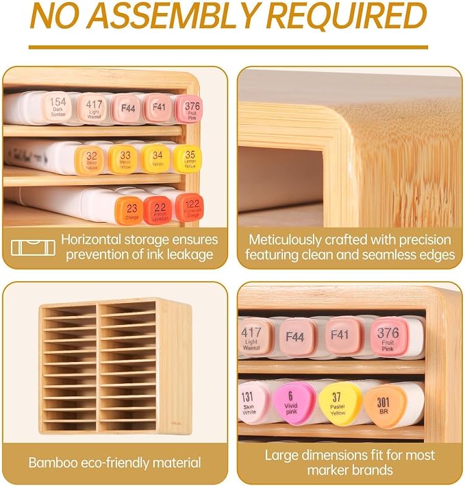 Markers Organizer Hold 176 Markers Birthday Gifts Bamboo Pen Holder Art Supply Pencil Alcohol Storage Organizer 22 Compartments All-in-One Marker Storage for Home Office Desk Classroom - Image 5