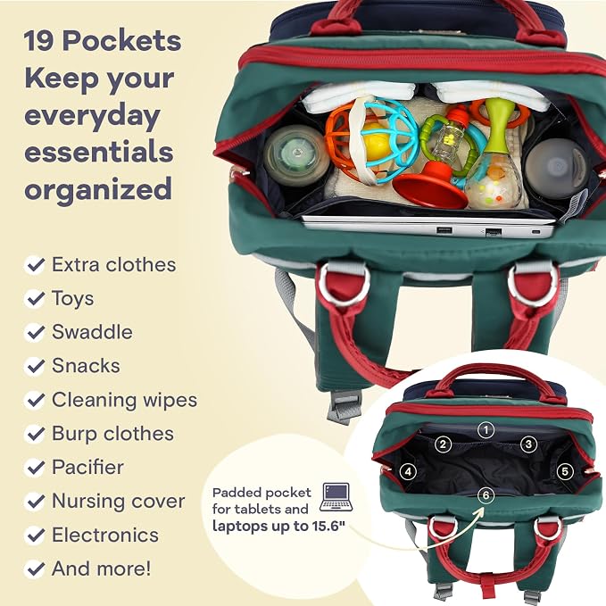 RUVALINO Baby Diaper Bag Backpack with Changing Pad, Baby Shower Gifts | Baby Essentials, Waterproof Travel Baby Bags for Mom Dad Girl Boy, Insulated Bottle Holders, Pacifier Case, Large Capacity - Image 3