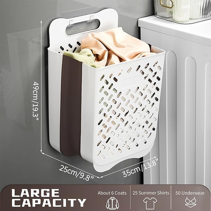 Plastic Foldable Laundry Basket with Handle, 35L Wall Mounted Laundry Hamper Freestanding Dirty Clothes Hamper, Collapsible Laundry Baskets Pop Up Hamper Storage Container for Snacks Dolls - Image 5