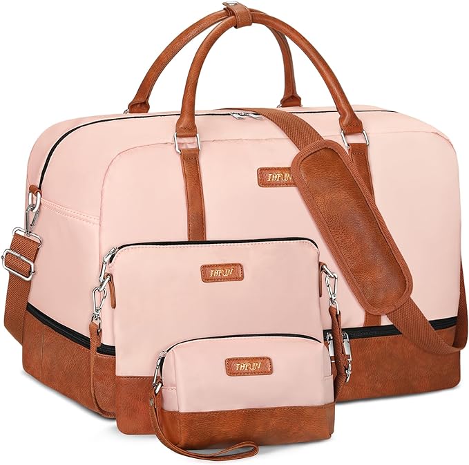 Weekender Bags for Women, 21" Weekender Travel Bag, Travel Duffle Bag with Shoe Compartment Carry on Overnight Duffel Bag for Weekend Travel Business Trip, 3PCS | 3PCS Carry On Overnight Large Duffel Bag with Crossbody Bag and Toiletry Bag for Weekend ... by IBFUN