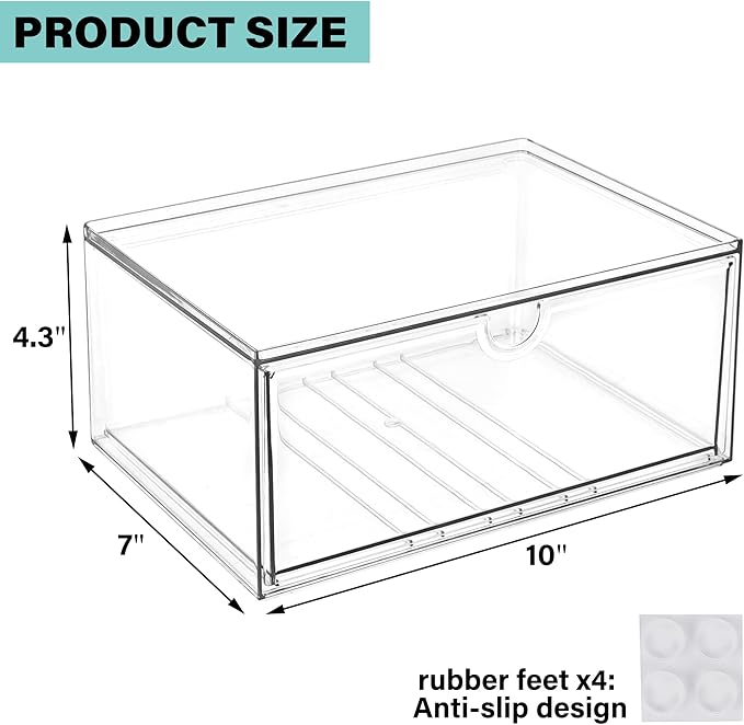 Prsildan Acrylic Makeup Organizer Stackable Clear Storage Drawers for Baby Bottles Desk Organizers for Countertop Vanity Nursery Adjustable Modular System for Cosmetics Jewelry - Image 3