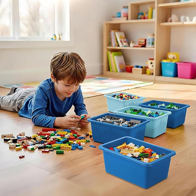 Zonon 12 Pcs Plastic Cubby Storage Bin Back to School Classroom Cubby Organization Storage Container with 1 Pack Self Adhesive Label for Office School Library(Blue Color,11.61 x 7.68 x 4.92) - Image 7