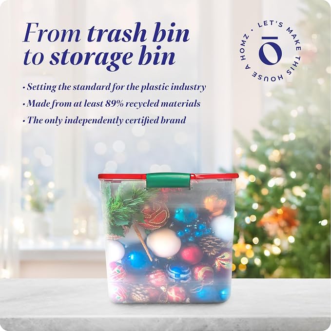 HOMZ Holiday Tote Plastic Storage Bin with Lid, 31 Qt, Clear/Red, 4 Pack | Large Stackable Organization Container for Home, Garage, and Office Organization - Image 7
