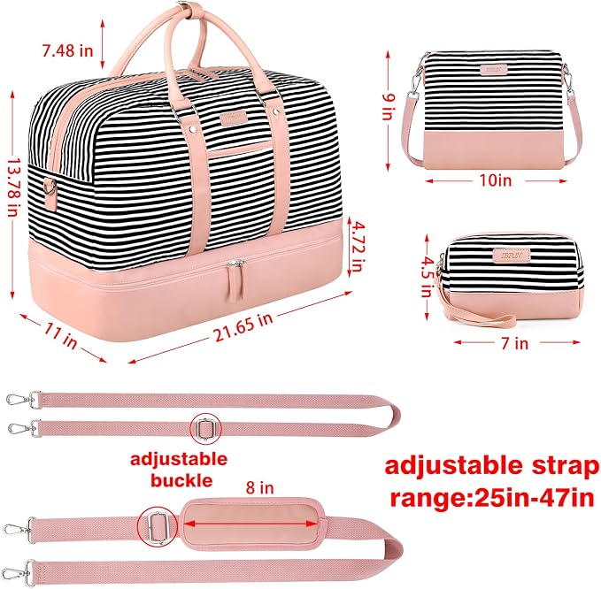 Weekender Bag for Women, Large Overnight Bag Canvas Travel Duffel Bag Carry On Tote with Shoe Compartment 21" 3Pcs Set - Image 5