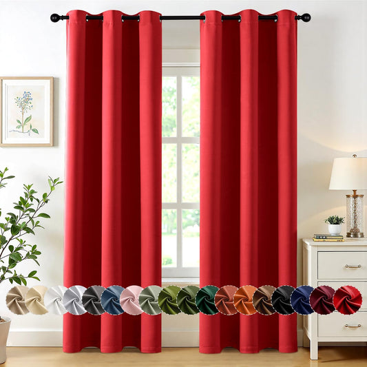 MIULEE Christmas Red Blackout Curtains for Bedroom Living Room 90 Inches Long 2 Panels, Thermal Insulated Room Darkening Drapes Solid Grommet Top Light Blocking Window Treatments 40x90 Inch