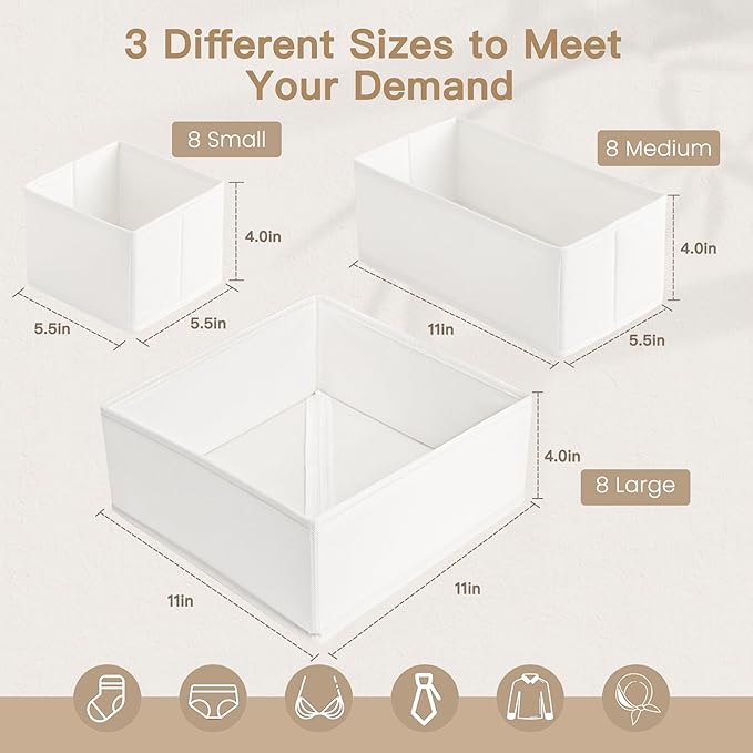 Drawer Organizer Clothes, 24 Pack Dresser Organizer for Baby Clothes, Underwear, Sock- Foldable Closet Organization and Storage Dividers Bins for Nursery, Bedroom and Dorm (White) - Image 3