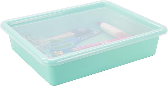 Storex Letter Size Flat Storage Tray – Organizer Bin with Non-Snap Lid for Classroom, Office and Home, Teal, 5-Pack (62541A05C) - Image 9
