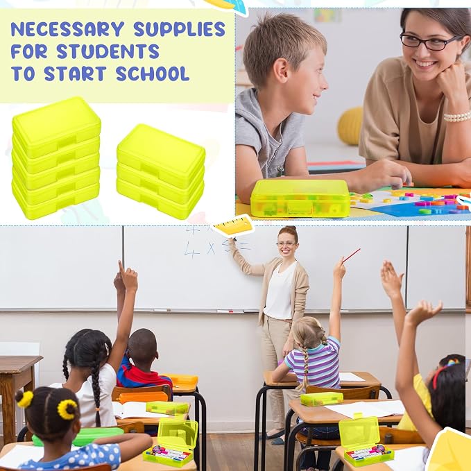 Zhehao 40 Pack Plastic Pencil Box Bulk, Hard Case for Kids,Yellow | Clear Lid Cases for School Supplies, 3 Compartment Organizer, Hard Plastic Utility Holder with Pens Brushes, Classroom Use - Image 6