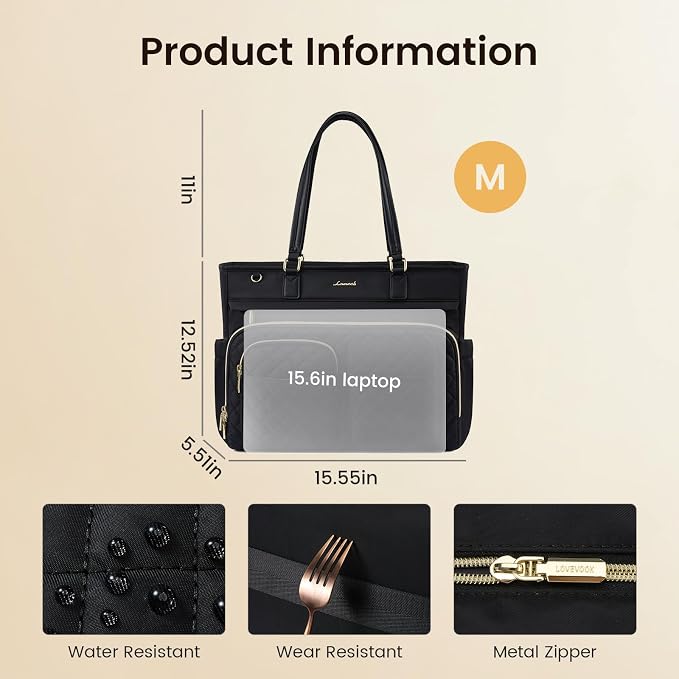 LOVEVOOK Tote Bag, Work Bags for Women with Large Cup Holder, Large Capacity Teacher Tote with Multi Pockets, Water Resistant Nurse Diaper Tote with Padded Laptop Compartment, 15.6 Inch Black - Image 5