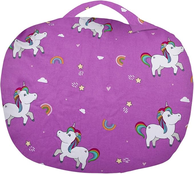 Posh Creations Kids Stuffed Animal Storage Bean Bag Chair Cover - Childrens Toy Organizer, Medium-27in, Canvas Unicorn and Rainbows on Purple - Image 6