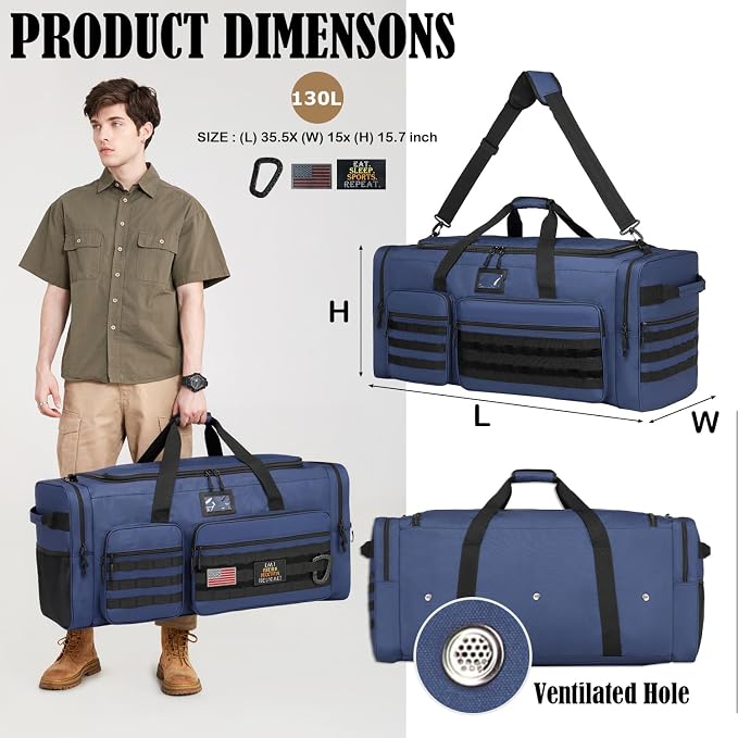 130L Extra Large Duffle Bag for Men, Heavy Duty Large Duffle Bag for Travel | Shoe Compartment, XL Sports Gym Equipment Bag for Hockey Football Baseball Basketball & More - Image 2