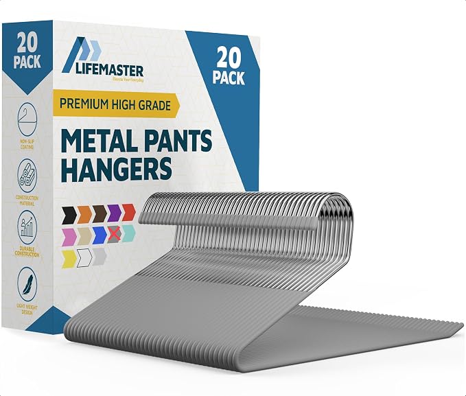 Lifemaster Metal Pants Hanger Set - 20 Pieces Elegant Non-Slip Closet Space Saving Hanger Set for Pants, Trouser, Blankets, and Jeans with Open Ended Sleek Design - Gray by LIFEMASTER