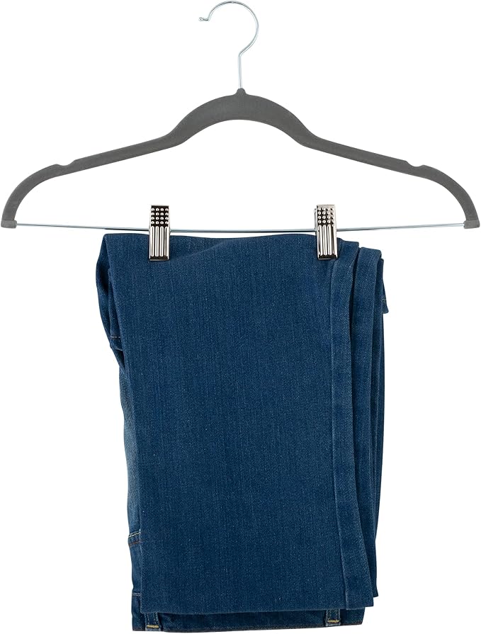 Simplify 60 Pack Velvet Hangers with Clips | Skirt and Pants | Slim Space Saving | Closet Organization | Non-Slip | Prevent Creases | Swivel Neck | Durable | Grey - Image 5