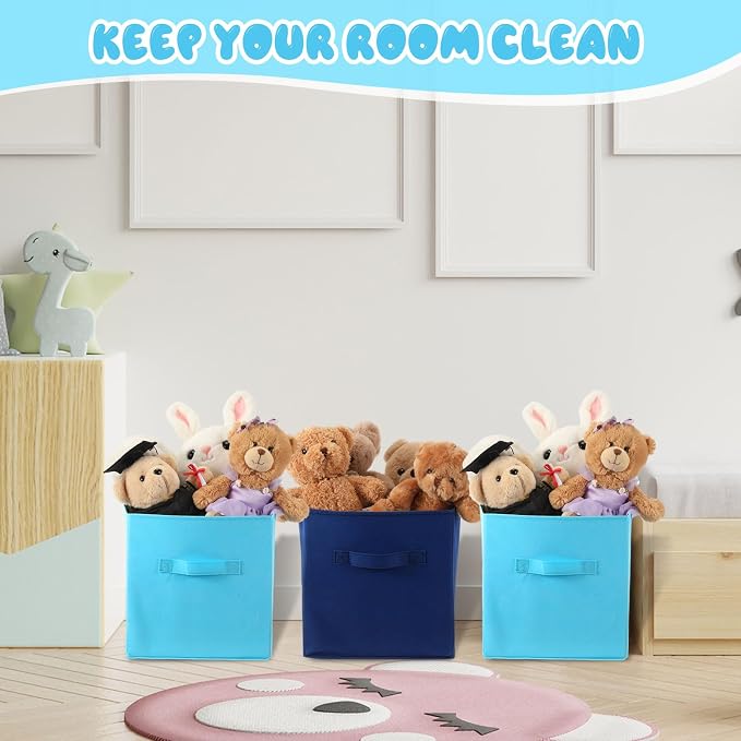 Yinder 12 Pcs Cube Storage Bin Blue 10.5''x10.5''x11'' Storage Bins for Playroom Decor Colorful Bins for Kids Foldable Baskets for Nursery Organizer Boxes Fabric Boxes(Dark and Light Blue) - Image 6