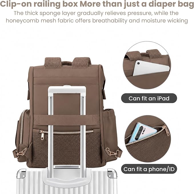 Large Capacity Diaper Bag Backpack with Changing Pad, Waterproof Baby Travel Backpack for Parents-Khaki - Image 6