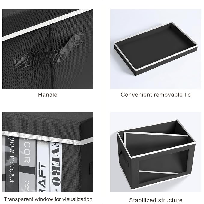 Large Storage Baskets Bins with Lids - Stackable Cube Bins for Closet, 3 Pack Black Windows Organizer Bins, Home Organizers and Storage for Clothes, CD, Towels - Image 7