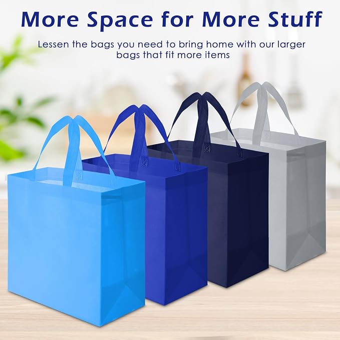 Reginary 100 PCS Non Woven Tote Bags Bulk,Blue & Gray | Reusable Shopping Bags with Handles, Stores, Groceries Markets, Events Gift, Party Supplies - Image 4