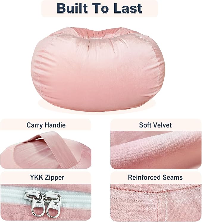 Lukeight Stuffed Animal Storage Bean Bag Chair Cover for Kids, Velvet Plush Toy Organizer Seat, Cover Only, No Filling Included, Long YKK Zipper, Side Pocket, X-Large 30"D x 18"H - Image 6