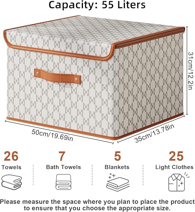 Tuza 4 Pack Fabric Storage Bins with Lids, Collapsible Closet Organizer Container, Decorative Storage Boxes with Lids for Organizing Clothes, Blanket, Grey & White, Extra Large - Image 2