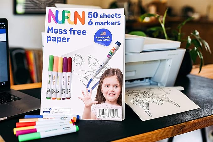 NuFun Activities Mess Free Markers 50 Blank Pages 6 Markers 8.5x11 | Mess-Free Coloring Formula, No Mess on Skin/Clothes, Gift for Kids - Image 3