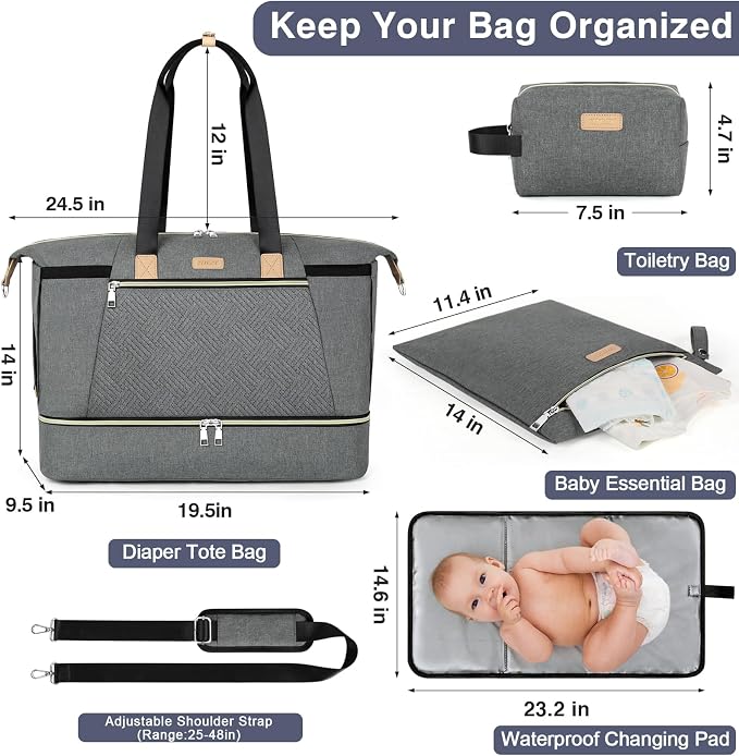 Diaper Bag Tote for Baby 7PCS, Large Mommy Bag with Portable Changing Pad | Multifunctional Hospital Bags for Labor and Delivery with Pacifier Case and Organizer Pouches,Travel Baby Bag for Boy Girl - Image 4