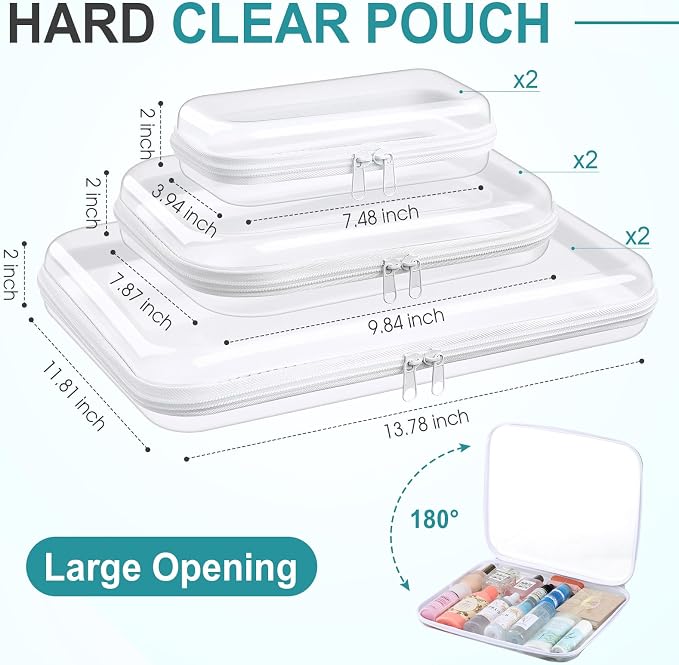 Sanwuta 6 Clear Hard Zipper Case,Clear,Three Sizes | Pencil Case Pouches ,Makeup Bag,Plastic Toiletry Diaper Bag ,Travel Toy Storage,Waterproof Organizer Bins - Image 2