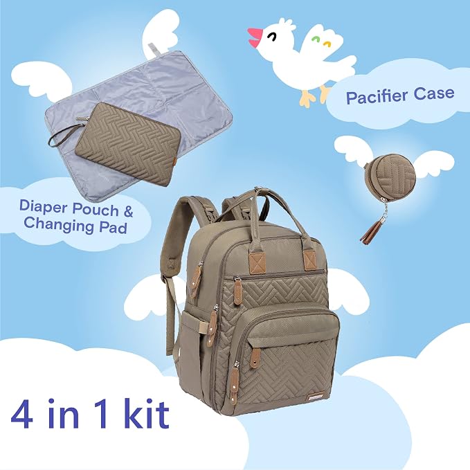 iniuniu Baby Diaper Bag Backpack, 4 in 1 kit Large Capacity Travel Backpack | Waterproof Backpack for Moms Dads,Travel Backpack with Pouch,Washable Changing Pad, Baby Essentials - Image 2