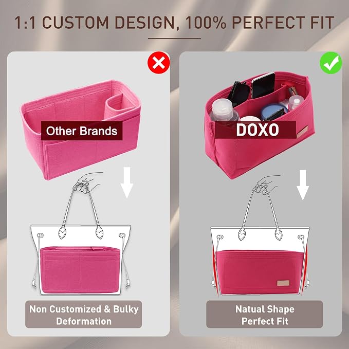 Purse Organizer Insert for Handbags & Base Shaper 2pc Set, Felt Neverfull MM Organizer Insert, Tote Bag Organizer with Zipper Pocket and Bottle Holder, Fit Speedy 30 Neverfull MM and More,Rose-L - Image 5