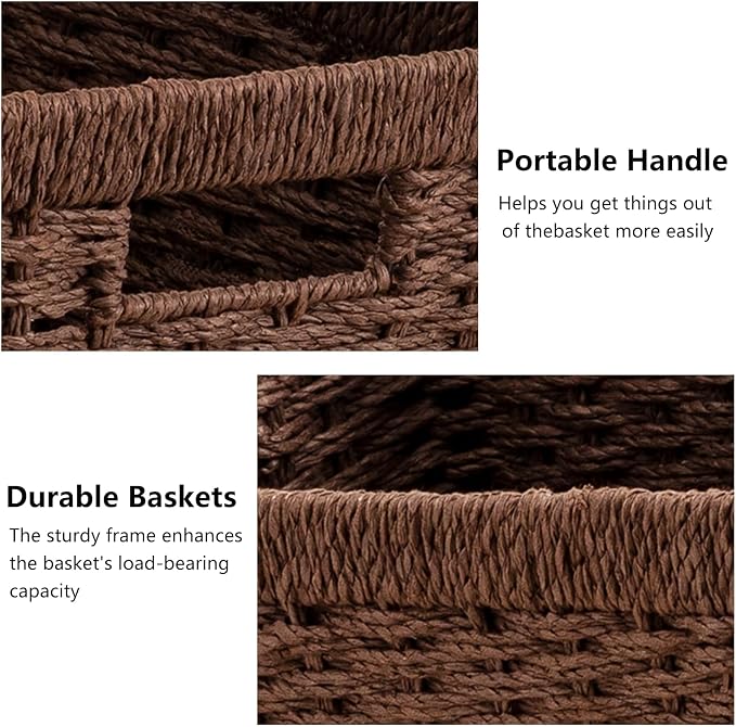 joybest Dark Brown Wicker Baskets for Shelves, Hand-woven Storage Baskets | 13.4L x 8.3W x 7.1H inch for Pantry, Kichen Organizing, Foldable Rectangular Bin with Handles, 4-pack - Image 8
