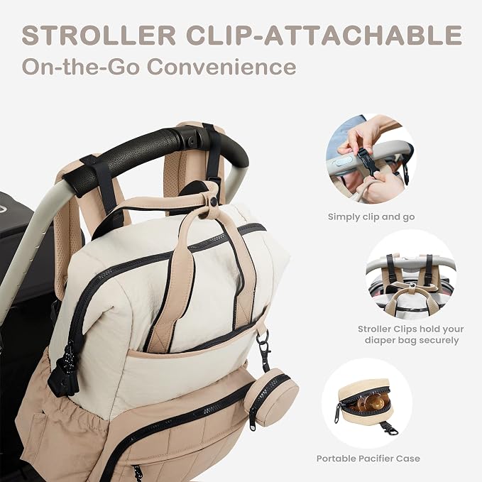 VONAL Diaper Bag Backpack, Lightweight Baby Diaper Bags, Travel Large Diaper Bag with Changing Station, Khiki Diaper Backpack for Boys Girls Newborn with Insulated Pockets, Stroller Straps - Image 7