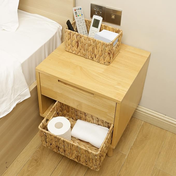HOONEX Water Hyacinth Storage Baskets, Wicker Baskets for Storage, Hand Woven Baskets with Carry Handles, Set of 2, Natural - Image 2