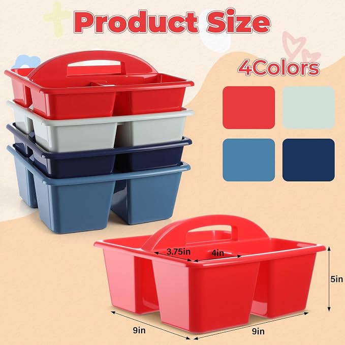 Kathfly 8 Pack Classroom Caddy Organizer with Handle, Plastic Art Craft Cleaning Caddy Bulk, Small Multipurpose Supply Organization Storage Basket for Table Desk Office Pencil Teacher (Blue Red) - Image 5