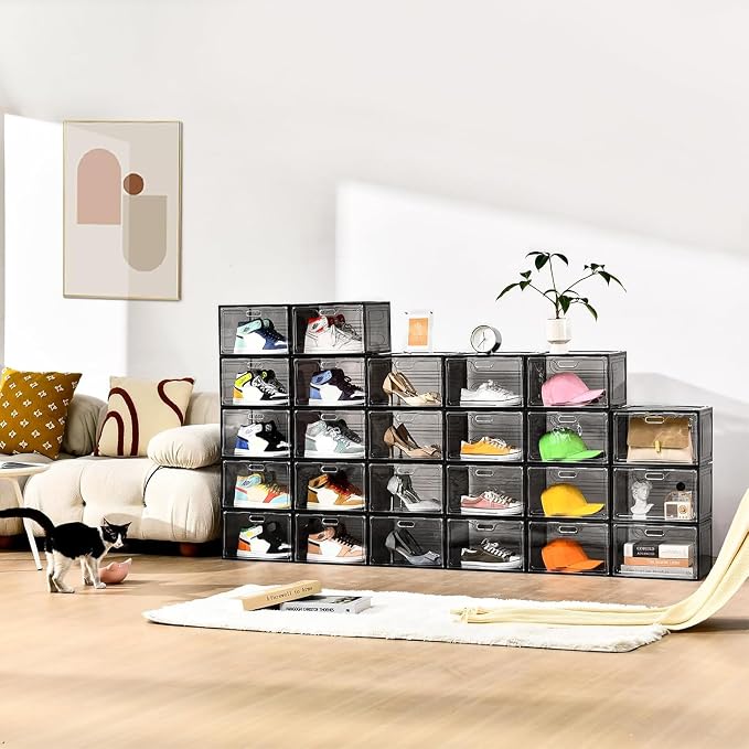 8 Pack Drop Side Shoe Boxes, Large Stackable Shoe Storage, Thick Plastic | Sneaker Storage with Magnetic Door, Shoe Organizer for Closet, Sturdy Shoe Containers, Sneaker display Case Fit up to Size 13 - Image 2