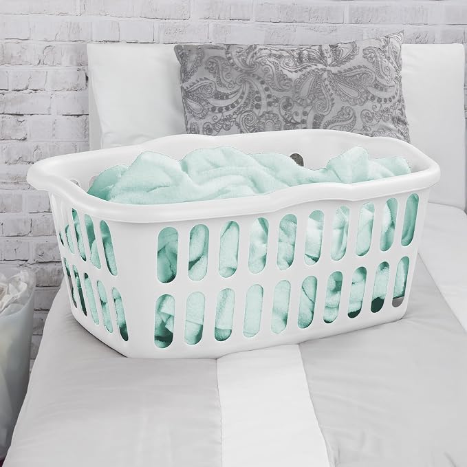 Sterilite 12-Pack Rectangular Laundry Basket, Plastic Clothes Hamper, 1.5 Bushel, White - Dirty Clothing Storage Organizer with Handles for Bedroom, Bathroom, and Closet | 1.5 Bushel, White - Dirty Clothing Storage Organizer with Handles for Bedroom, B... - Image 6