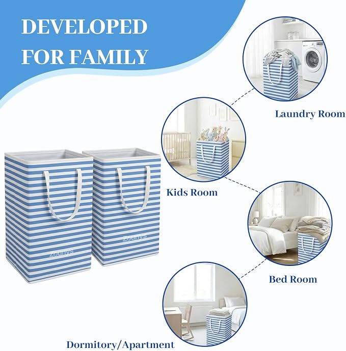 6Pack Large Laundry Hamper Collapsible Laundry Baskets, Waterproof Freestanding Laundry Hampers Plastic Laundry Basket in Back-to-School Season, Laundry Room, Dormitory, Bedroom (75Lx6, Bule) - Image 6