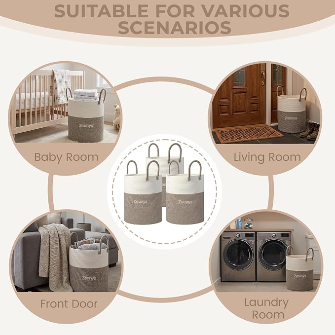 3Pack Large Woven Laundry Basket, 60L Nursery Laundry Basket, Rope Laundry Hamper, Collapsible Laundry Baskets for Blanket Basket Living Room, Bedroom, Bathroom (Khaki) - Image 7